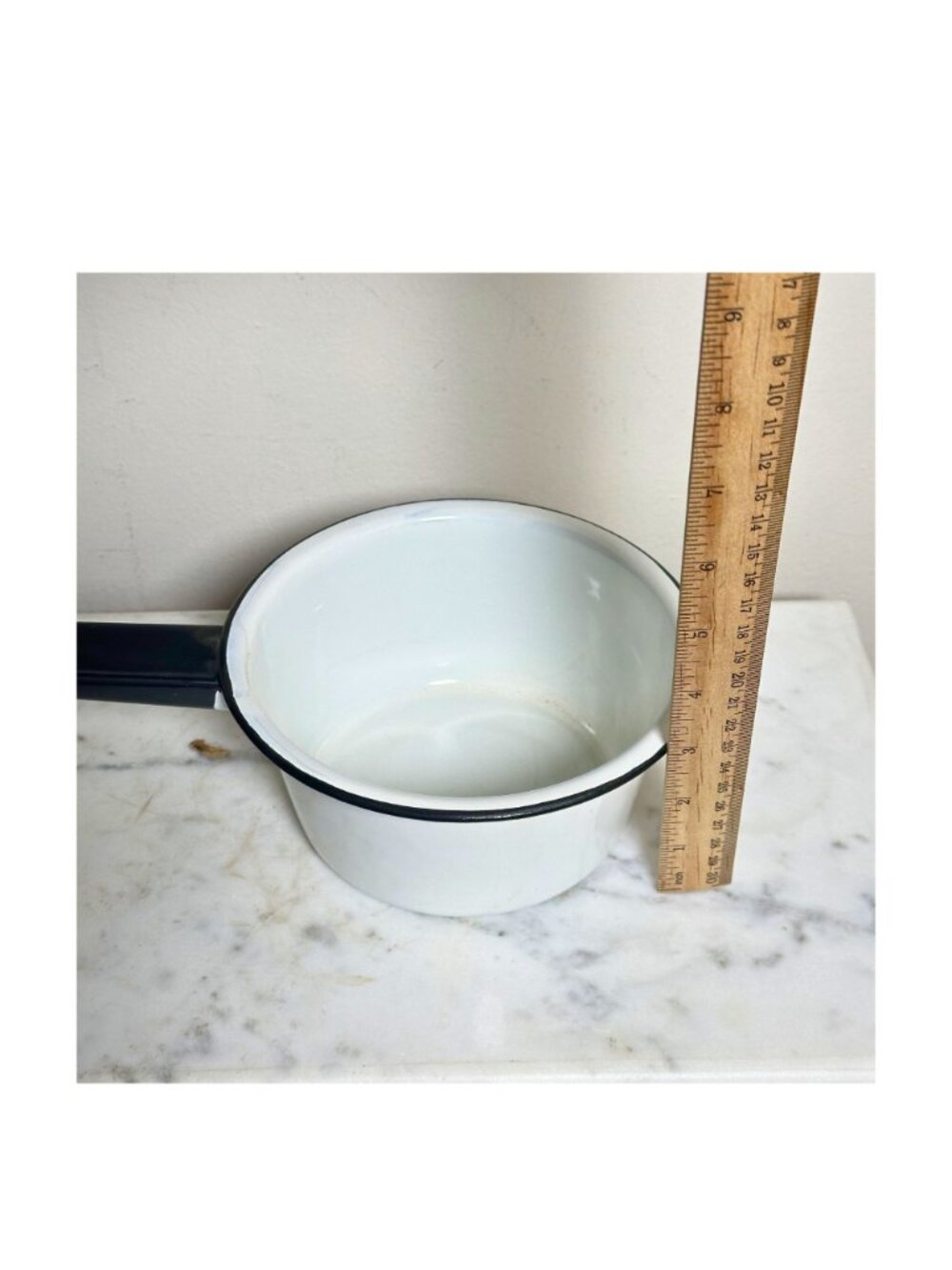 Vintage White Enamelware Saucepan Set of 4 | Black Trim Nesting Pots | Farmhouse - Picture 5 of 8